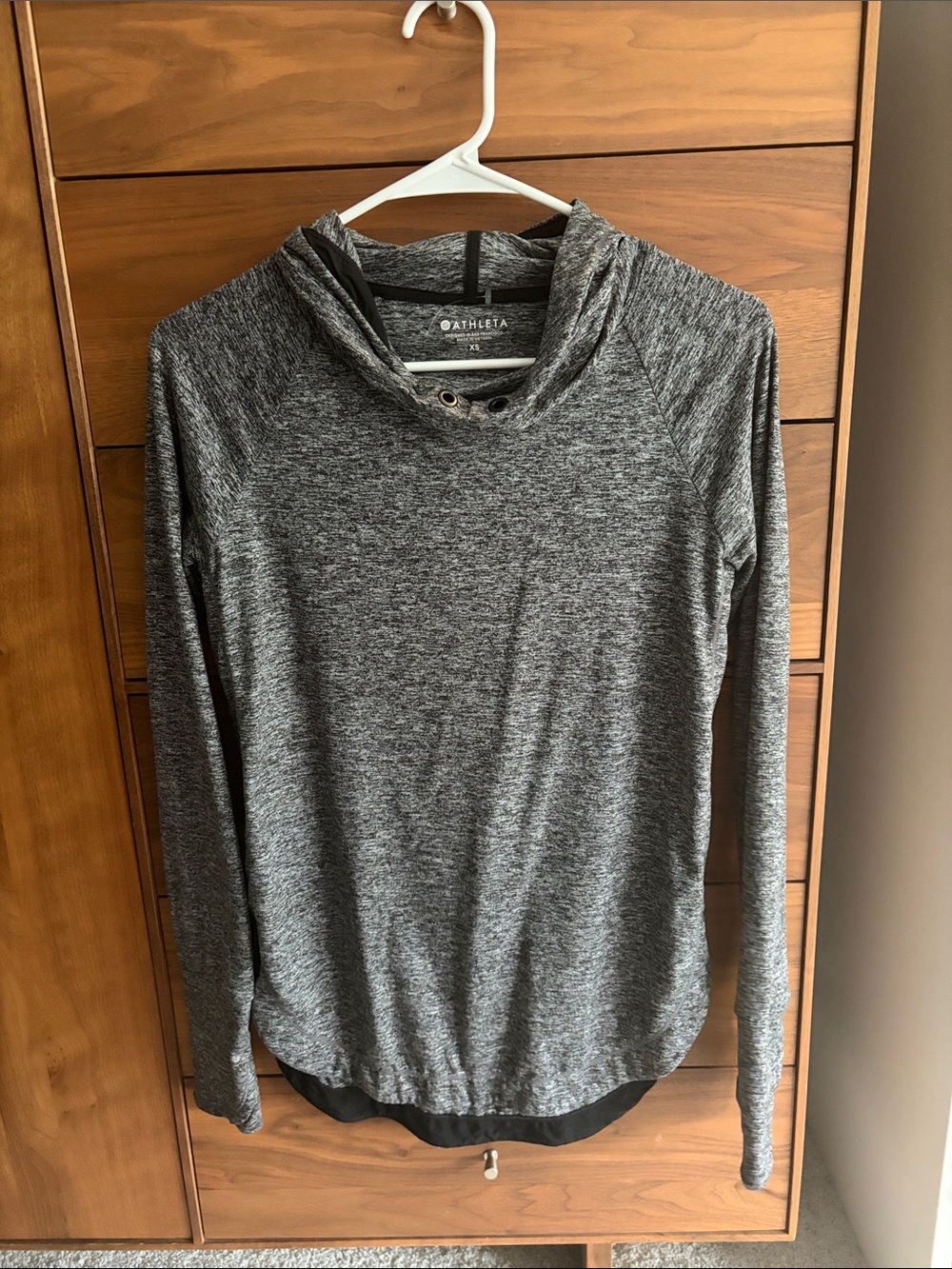 Athleta Heather Charcoal Hooded Long Sleeve Top